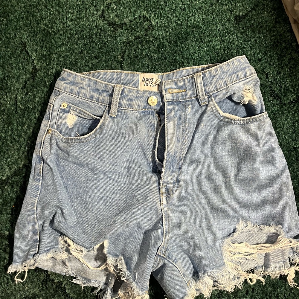 Princess Polly light-wash denim shorts